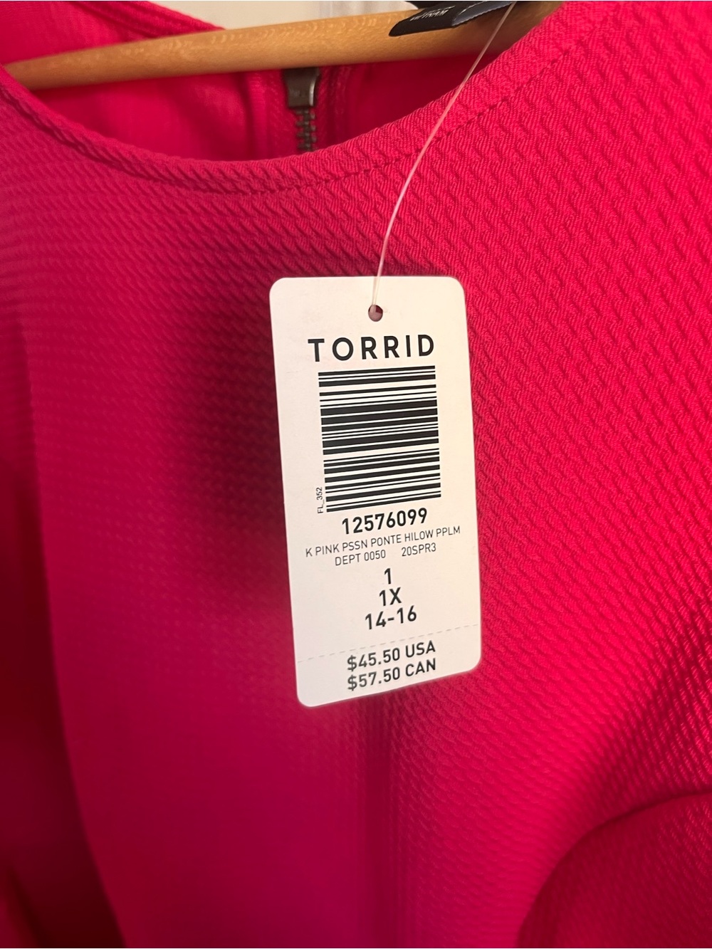 NWT Torrid Passion Ponte Hi Low Peplum Top Fuchsia Pink Size 1 14/16 - Picture 6 of 6
